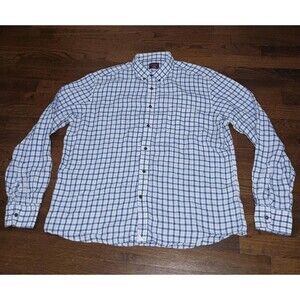 Untuckit Linen Shirt Mens XL Blue White Plaid Long Sleeve Button Down